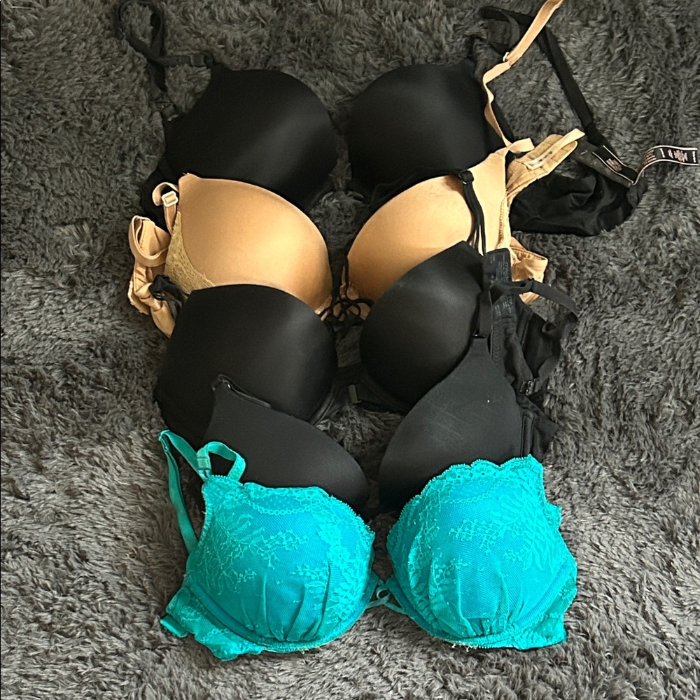 Victoria's Secret Black, Tan, and Teal Bra Set of 5